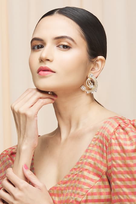 Buy_Ananta Jewels_Gold Plated Cubic Zirconia Sun Ray Pattern Earrings _Online_at_Aza_Fashions