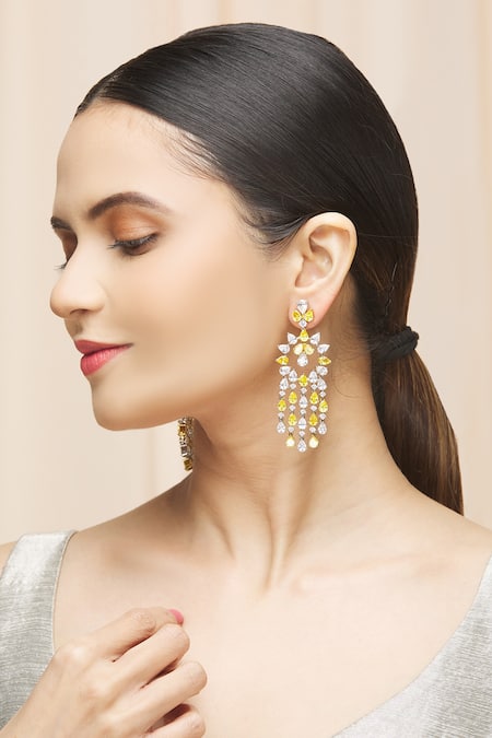 Ananta Jewels_Silver Plated Cubic Zirconia Stone Danglers _Online_at_Aza_Fashions