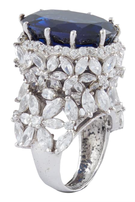 Shop_Ananta Jewels_Silver Plated Cubic Zirconia Oval Stone Ring _Online_at_Aza_Fashions