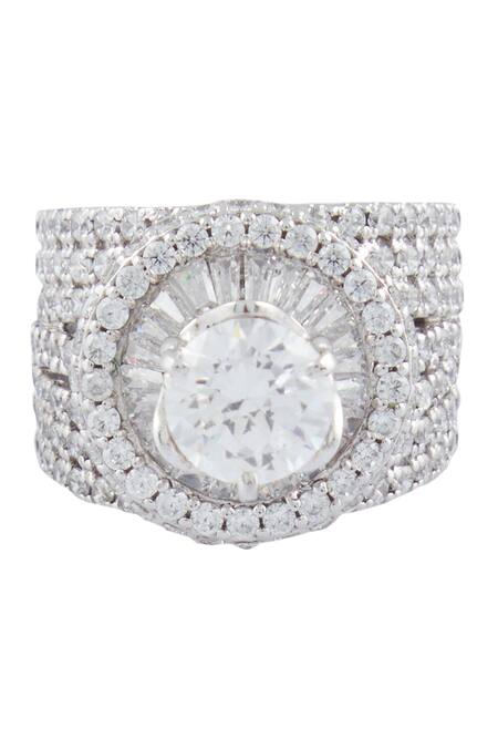 Ananta Jewels_Silver Plated Crystals Circular Layered Ring _Online_at_Aza_Fashions
