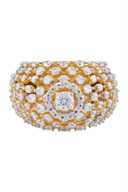 Ananta Jewels_Gold Plated Cubic Zirconia Mesh Ring _Online_at_Aza_Fashions