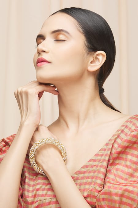 Ananta Jewels_Gold Plated Cubic Zirconia Stone Bangle _Online_at_Aza_Fashions