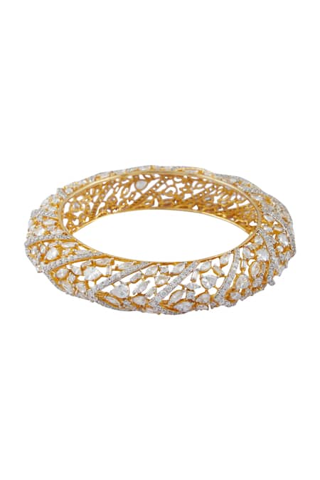 Ananta Jewels_Gold Plated Cubic Zirconia Stone Bangle _at_Aza_Fashions
