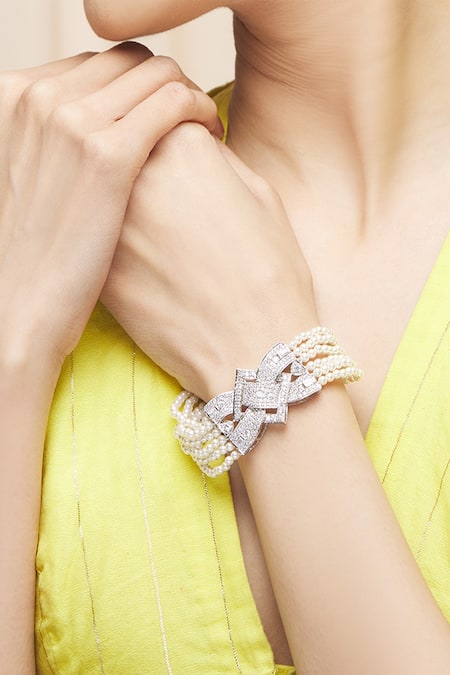 Ananta Jewels_Silver Plated Cubic Zirconia Beaded Bracelet _at_Aza_Fashions