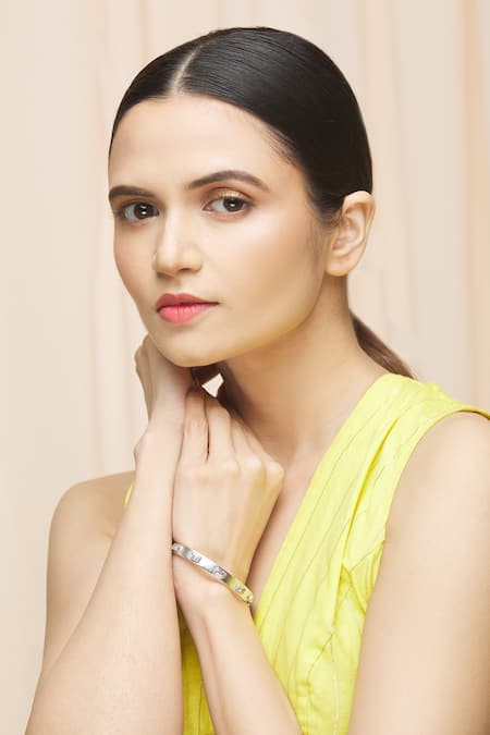 Buy_Ananta Jewels_Silver Plated Cubic Zirconia Geometric Motif Bangle _Online_at_Aza_Fashions