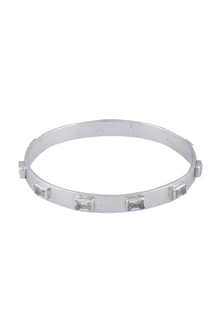 Ananta Jewels_Silver Plated Cubic Zirconia Geometric Motif Bangle _at_Aza_Fashions