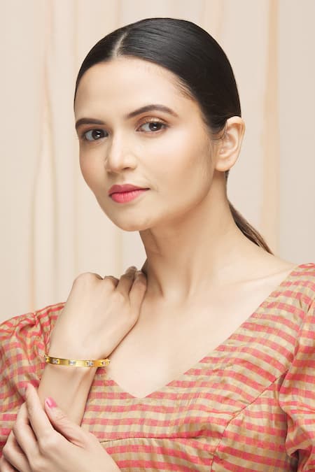 Ananta Jewels Gold Plated Cubic Zirconia Geometric Motif Bangle Online at Aza Fashions Ananta Jewels_Gold Plated Cubic Zirconia Geometric Motif Bangle _Online_at_Aza_Fashions