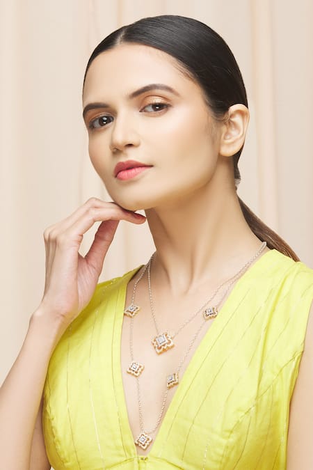 Ananta Jewels_Gold Plated Cubic Zirconia Layered Chain Necklace _Online_at_Aza_Fashions