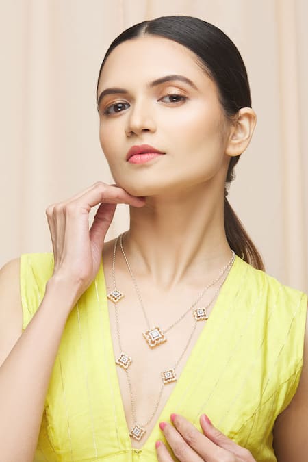 Buy_Ananta Jewels_Gold Plated Cubic Zirconia Layered Chain Necklace _Online_at_Aza_Fashions
