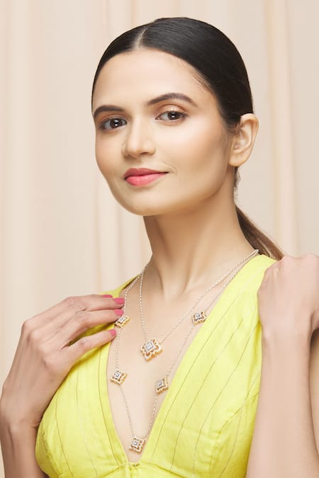 Shop_Ananta Jewels_Gold Plated Cubic Zirconia Layered Chain Necklace _Online_at_Aza_Fashions
