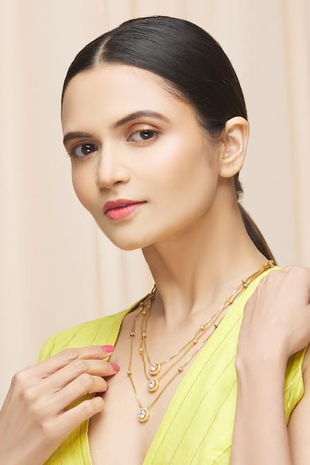 Buy_Ananta Jewels_Gold Plated Cubic Zirconia Layered Chain Necklace _Online_at_Aza_Fashions