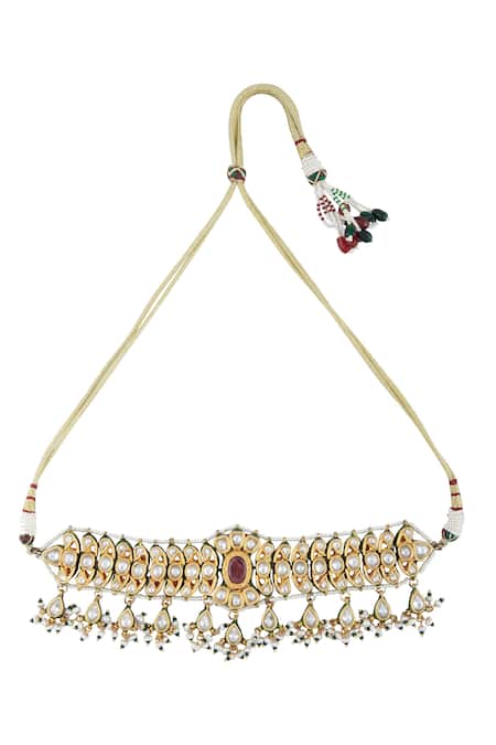 Vivinia By Vidhi Mehra_Gold Plated Pearls, Piping, Stones Polki Kundan Choker Set _Online_at_Aza_Fashions