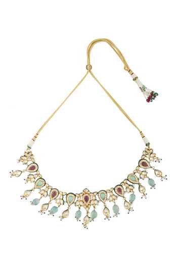 Vivinia By Vidhi Mehra_Gold Plated Pearls, Stones Kundan Drop Choker Set _Online_at_Aza_Fashions