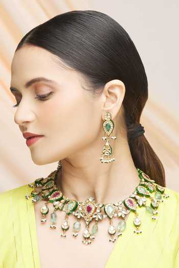 Buy_Vivinia By Vidhi Mehra_Gold Plated Pearls, Stones Kundan Drop Choker Set _Online_at_Aza_Fashions