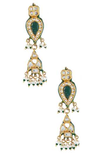 Shop_Vivinia By Vidhi Mehra_Gold Plated Pearls, Stones Kundan Drop Choker Set _Online_at_Aza_Fashions