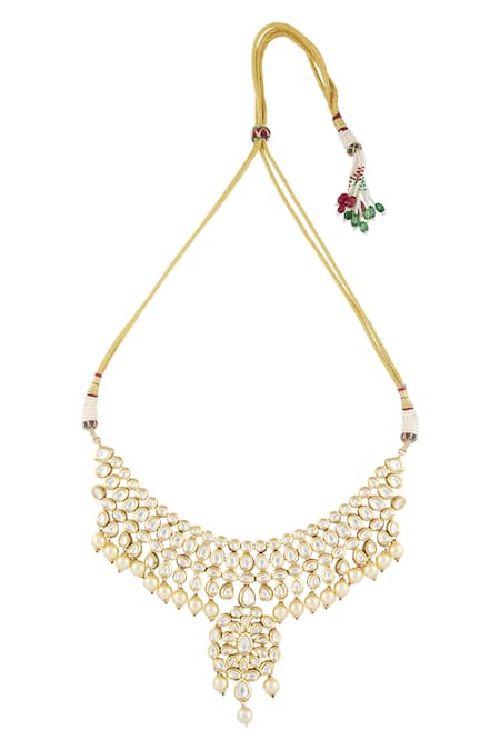 Vivinia By Vidhi Mehra_Gold Plated Pearls, Diamonds Polki Kundan Choker Set _Online_at_Aza_Fashions