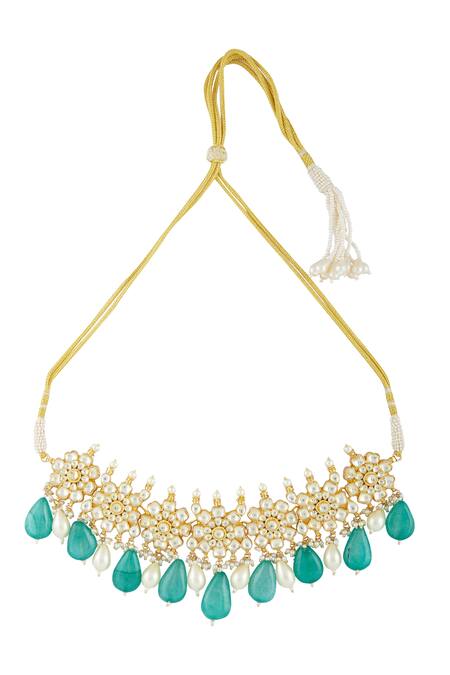 Vivinia By Vidhi Mehra_Gold Plated Pearls, Stones Kundan Bead Drop Choker Set _Online_at_Aza_Fashions