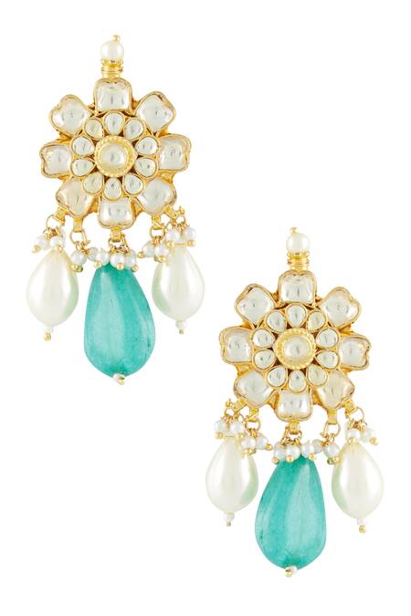 Shop_Vivinia By Vidhi Mehra_Gold Plated Pearls, Stones Kundan Bead Drop Choker Set _Online_at_Aza_Fashions