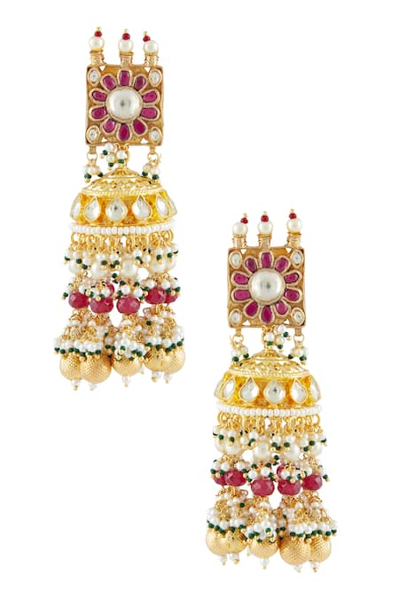 Shop_Vivinia By Vidhi Mehra_Gold Plated Pearls, Stones, Gota Patti Kundan Choker Set _Online_at_Aza_Fashions