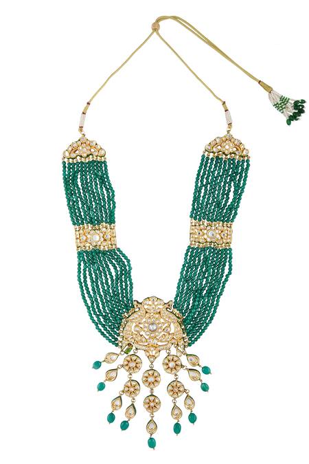 Vivinia By Vidhi Mehra_Gold Plated Beads, Diamonds Beaded Multilayered Necklace Set_Online_at_Aza_Fashions