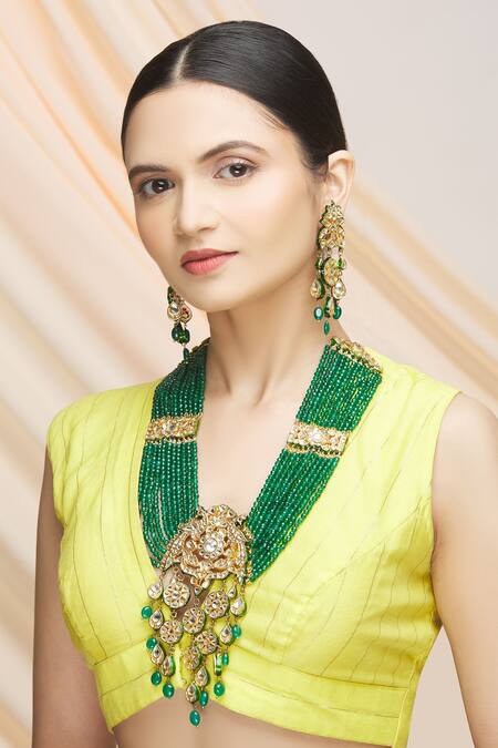 Buy_Vivinia By Vidhi Mehra_Gold Plated Beads, Diamonds Beaded Multilayered Necklace Set_Online_at_Aza_Fashions