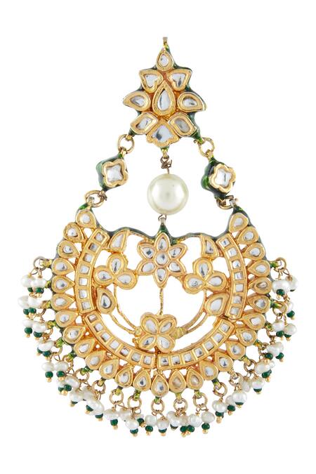 Shop Vivinia By Vidhi Mehra Gold Plated Pearls Kundan Bead Drop Chandbalis Online at Aza Fashions Shop_Vivinia By Vidhi Mehra_Gold Plated Pearls Kundan Bead Drop Chandbalis _Online_at_Aza_Fashions