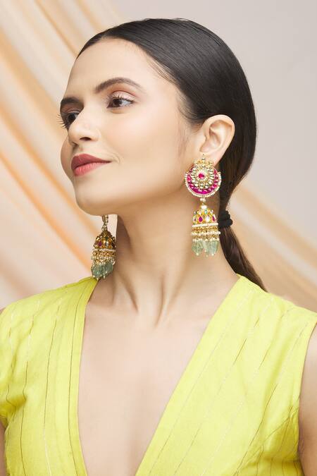Vivinia By Vidhi Mehra_Gold Plated Polki Kundan Jhumkas _Online_at_Aza_Fashions