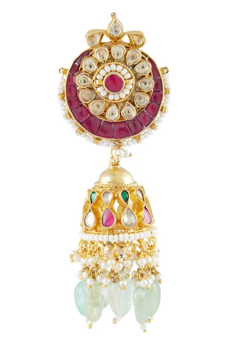 Shop_Vivinia By Vidhi Mehra_Gold Plated Polki Kundan Jhumkas _Online_at_Aza_Fashions