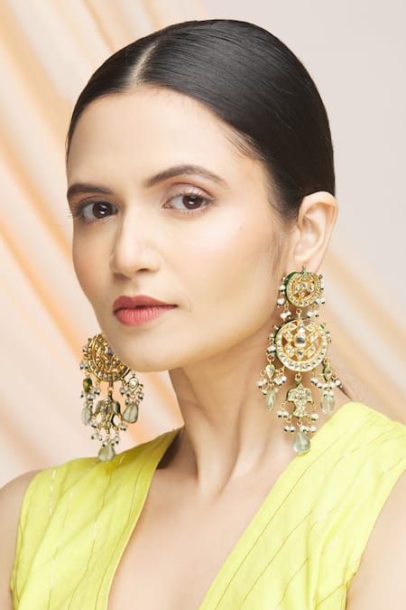 Buy_Vivinia By Vidhi Mehra_Gold Plated Pearls, Beads Kundan Tiered Danglers _Online_at_Aza_Fashions