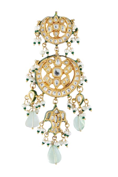 Shop_Vivinia By Vidhi Mehra_Gold Plated Pearls, Beads Kundan Tiered Danglers _Online_at_Aza_Fashions