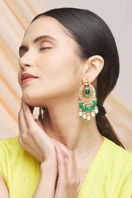 Vivinia By Vidhi Mehra_Gold Plated Pearls, Beads, Gota Patti Kundan Drop Chandbalis _Online_at_Aza_Fashions