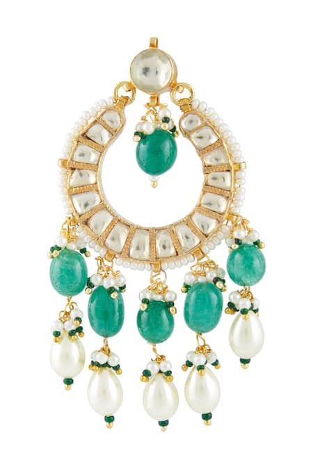 Shop_Vivinia By Vidhi Mehra_Gold Plated Pearls, Beads, Gota Patti Kundan Drop Chandbalis _Online_at_Aza_Fashions