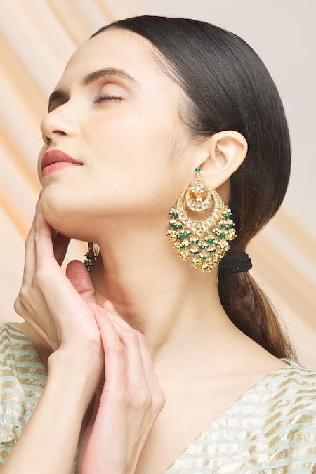 Buy_Vivinia By Vidhi Mehra_Gold Plated Pearls, Beads, Zari Kundan Drop Chandbalis _Online_at_Aza_Fashions