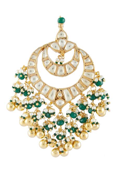 Shop_Vivinia By Vidhi Mehra_Gold Plated Pearls, Beads, Zari Kundan Drop Chandbalis _Online_at_Aza_Fashions