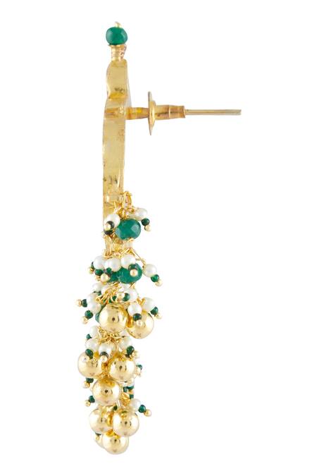 Vivinia By Vidhi Mehra_Gold Plated Pearls, Beads, Zari Kundan Drop Chandbalis _at_Aza_Fashions