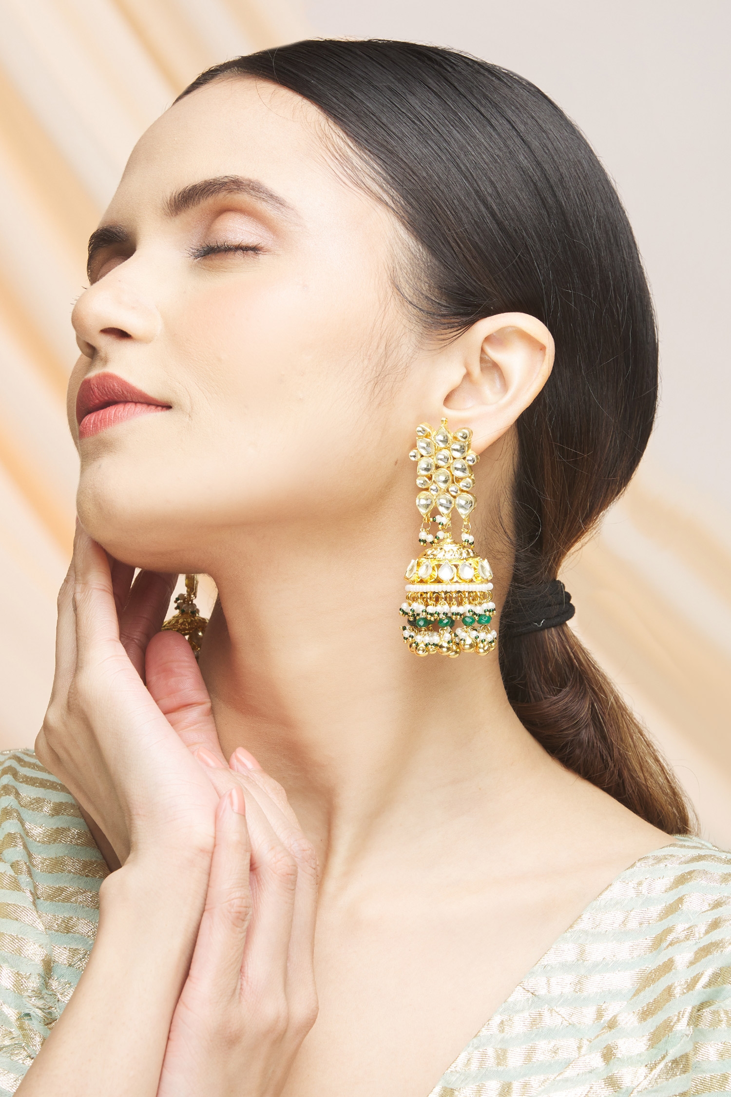 Buy Vivinia By Vidhi Mehra Gold Plated Pearls, Beads Polki Kundan Jhumkas Online at Aza Fashions Buy_Vivinia By Vidhi Mehra_Gold Plated Pearls, Beads Polki Kundan Jhumkas_Online_at_Aza_Fashions