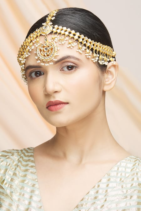 Buy_Vivinia By Vidhi Mehra_Gold Plated Kundan Mathapatti_Online_at_Aza_Fashions