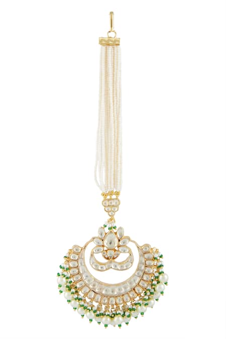 Shop Vivinia By Vidhi Mehra Gold Plated Kundan Beaded Maangtikka at Aza Fashions Shop_Vivinia By Vidhi Mehra_Gold Plated Kundan Beaded Maangtikka _at_Aza_Fashions
