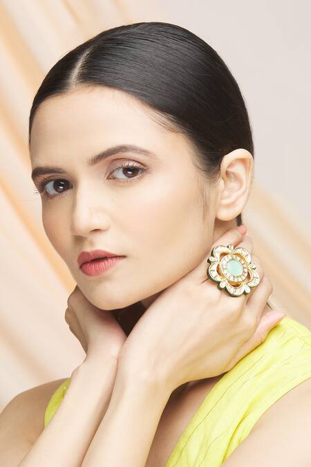 Buy Vivinia By Vidhi Mehra Gold Plated Stones, Diamonds Kundan Statement Ring Online at Aza Fashions Buy_Vivinia By Vidhi Mehra_Gold Plated Stones, Diamonds Kundan Statement Ring _Online_at_Aza_Fashions