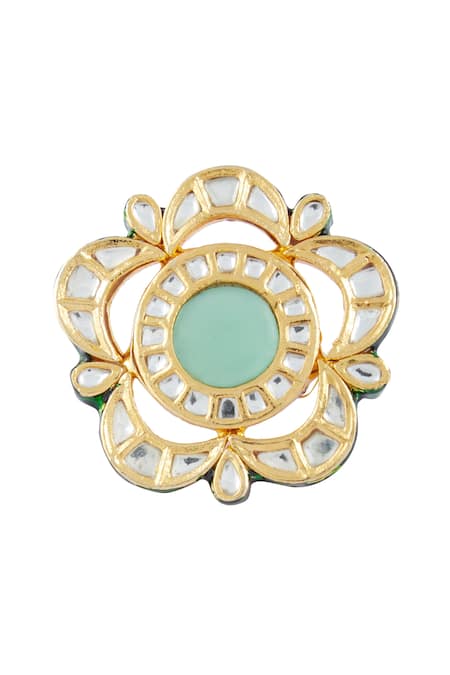 Shop Vivinia By Vidhi Mehra Gold Plated Stones, Diamonds Kundan Statement Ring Online at Aza Fashions Shop_Vivinia By Vidhi Mehra_Gold Plated Stones, Diamonds Kundan Statement Ring _Online_at_Aza_Fashions