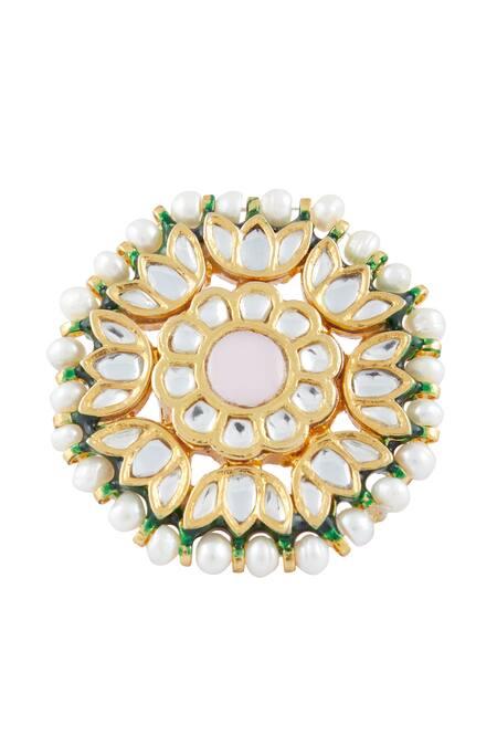 Vivinia By Vidhi Mehra Gold Plated Pearls, Diamonds Kundan Statement Ring at Aza Fashions Vivinia By Vidhi Mehra_Gold Plated Pearls, Diamonds Kundan Statement Ring _at_Aza_Fashions