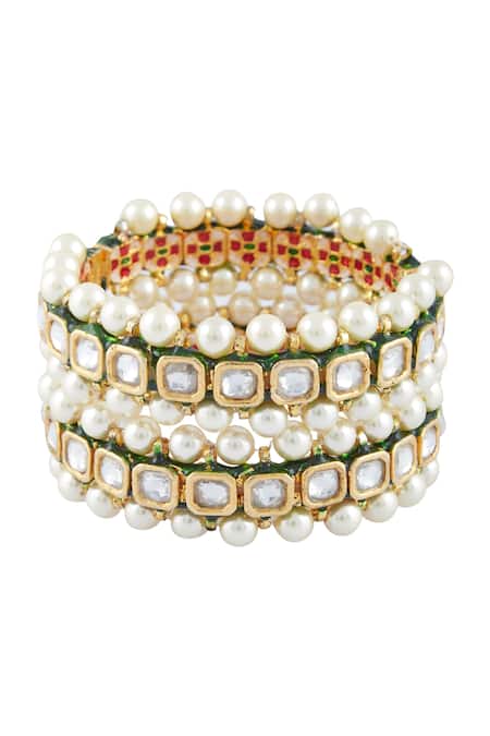 Vivinia By Vidhi Mehra Gold Plated Pearls, Diamonds Polki Kundan Kadas Single Pc at Aza Fashions Vivinia By Vidhi Mehra_Gold Plated Pearls, Diamonds Polki Kundan Kadas Single Pc _at_Aza_Fashions