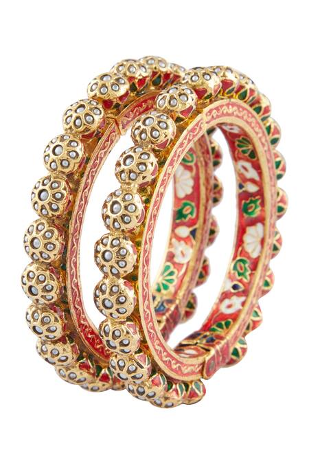 Buy_Vivinia By Vidhi Mehra_Gold Plated Pearls Studded Bangles Set Of 2 _Online_at_Aza_Fashions