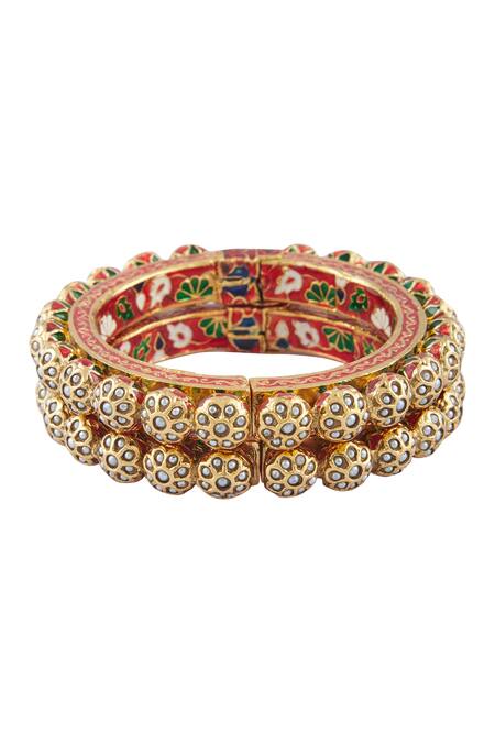 Vivinia By Vidhi Mehra_Gold Plated Pearls Studded Bangles Set Of 2 _at_Aza_Fashions