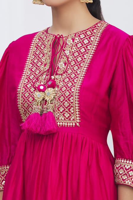 Shop Gopi Vaid Pink Peplum Tussar Silk Gharara Brocade Round And Set Online at Aza Fashions Shop_Gopi Vaid_Pink Peplum Tussar Silk Gharara Brocade Round And Set _Online_at_Aza_Fashions