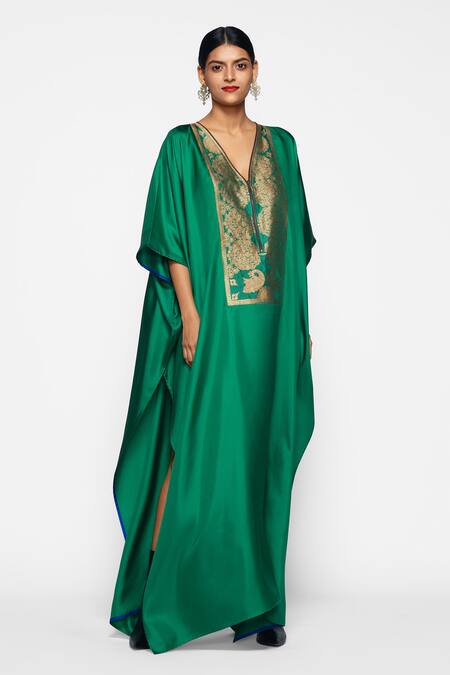 Payal Khandwala_Green Silk Kaftan_Online_at_Aza_Fashions