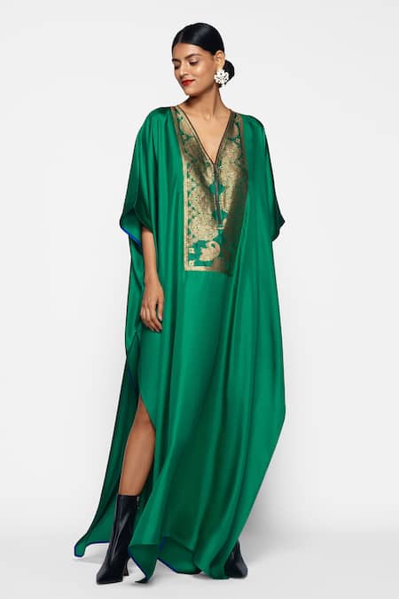 Buy_Payal Khandwala_Green Silk Kaftan_Online_at_Aza_Fashions