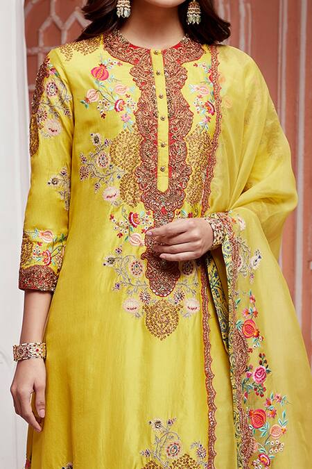 Debyani + CO Yellow Dupatta - Organza, Kurta Pure , Salwar- Chanderi A-line Set at Aza Fashions Debyani + CO_Yellow Dupatta - Organza, Kurta Pure , Salwar- Chanderi A-line Set _at_Aza_Fashions