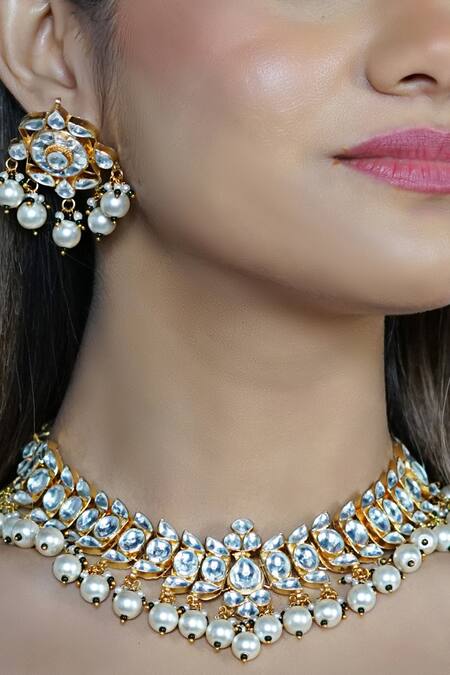 Buy_Namasya_Gold Plated Beads, Diamonds Kundan Necklace Set _Online_at_Aza_Fashions
