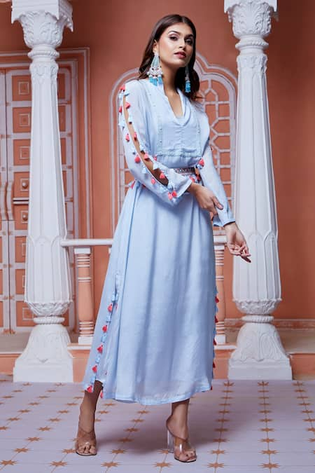 Aariyana Couture Tassel Embellished Kaftan With Belt 